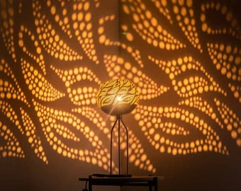 Gourd Table Lamp: Moroccan Turkish Lampshade, Wooden Mosaic Lantern