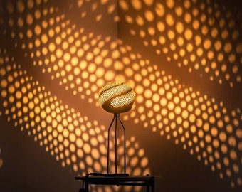 Gourd Table Lamp, Moroccan Turkish Style, Acacia Wood Base