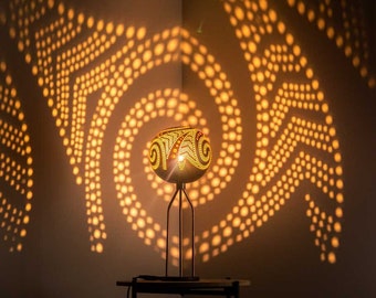 Lampe de table NEO SPIRAL, petite veilleuse, abat-jour calebasse, abat-jour turc marocain, lampe de bureau, guirlande lumineuse marocaine, lanterne en mosaïque en bois