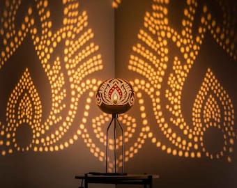 Table Lamp NEO LOTUS, Small Night light, Gourd Lampshade, Moroccan Turkish lampshade, desk lamp, Morocco fairy light, wooden mosaic lanthern