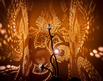 Floor Lamp No.1 - Wooden Moroccan lamp, Turkish fairy night light, Natural Chandalier, Pendant lamp, Coastal light, Coconut lamp, Calabash
