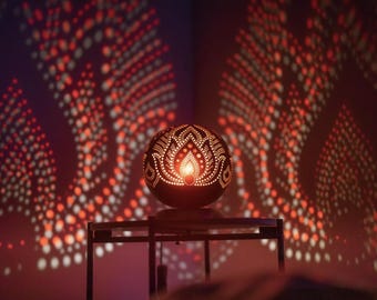 Red Lotus Minimalist Gourd Table Lamp: Moroccan Turkish Lampshade, Acacia Wood Base