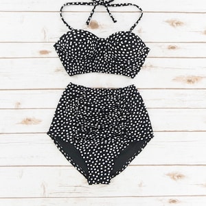 Black with White Polka Dot Pin Up Style Bikini