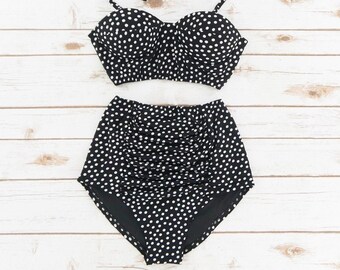 Black with White Polka Dot Pin Up Style Bikini