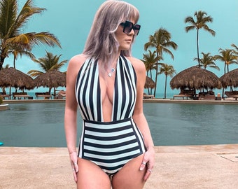 Black & White Stripe Monochrome Swimsuit