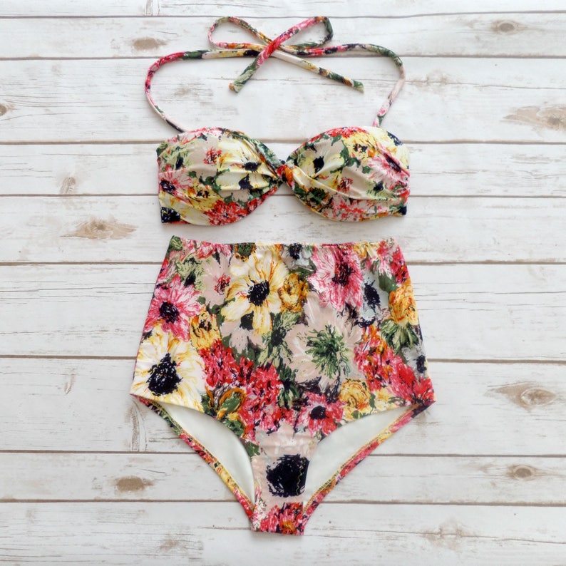 Bikini Set High Waist Bottom Vintage Style Swimsuit Retro Etsy