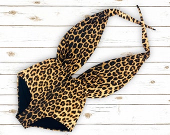 Leopard Cheetah Swimsuit, High Waisted Vintage Style Pin Up Classic One Piece