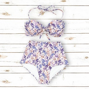 Pretty Cottagecore Bikini Floral Purple & Lavender High Waisted Bikini Set Handmade In England Feminine Ladies 2 Piece Bathing Suit image 4