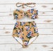 Bikini Set, Ladies High Waisted Vintage Style Retro Bathing Suit, Mustard Floral 2 Piece Swimsuit, Pretty Swimwear - ALMOST GONE! 