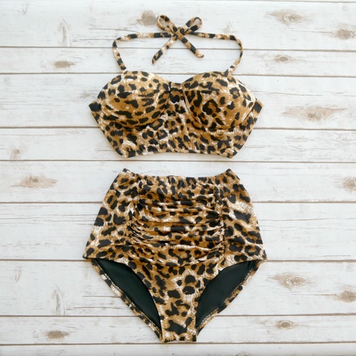 two piece leopard bathing suit