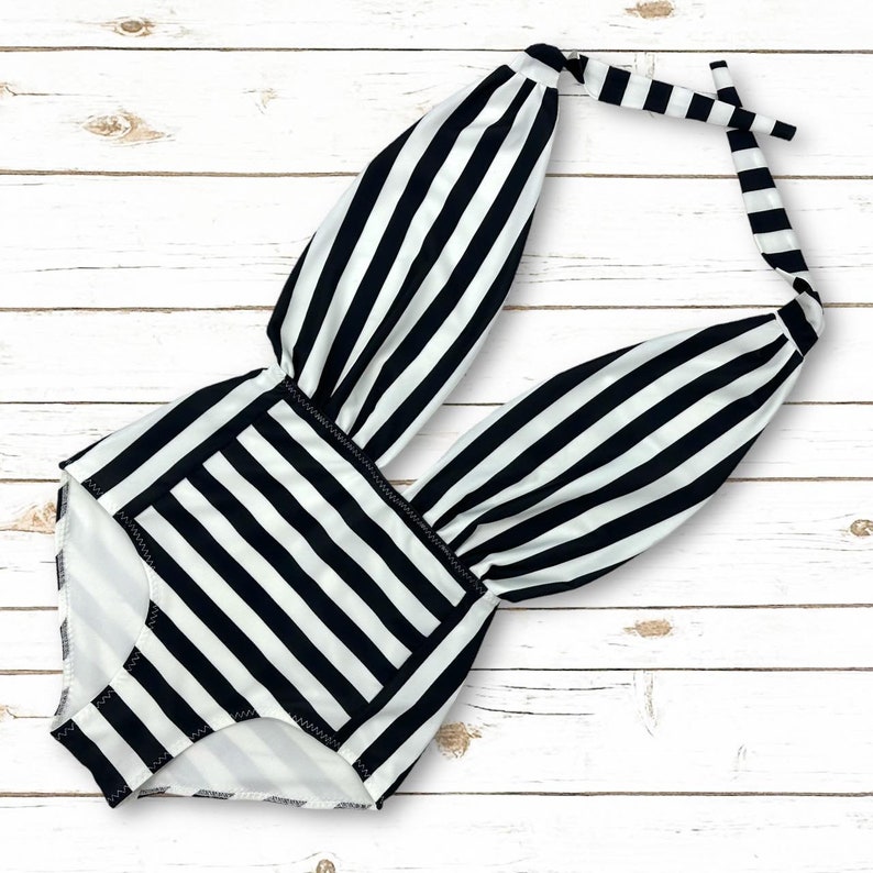 Black & White Stripe Monochrome Swimsuit image 3