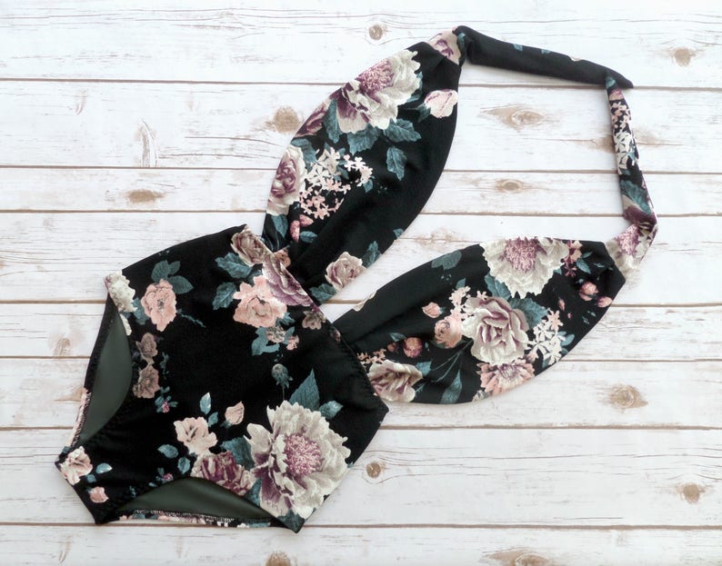 Pearl Floral Black Print Swimsuit Set