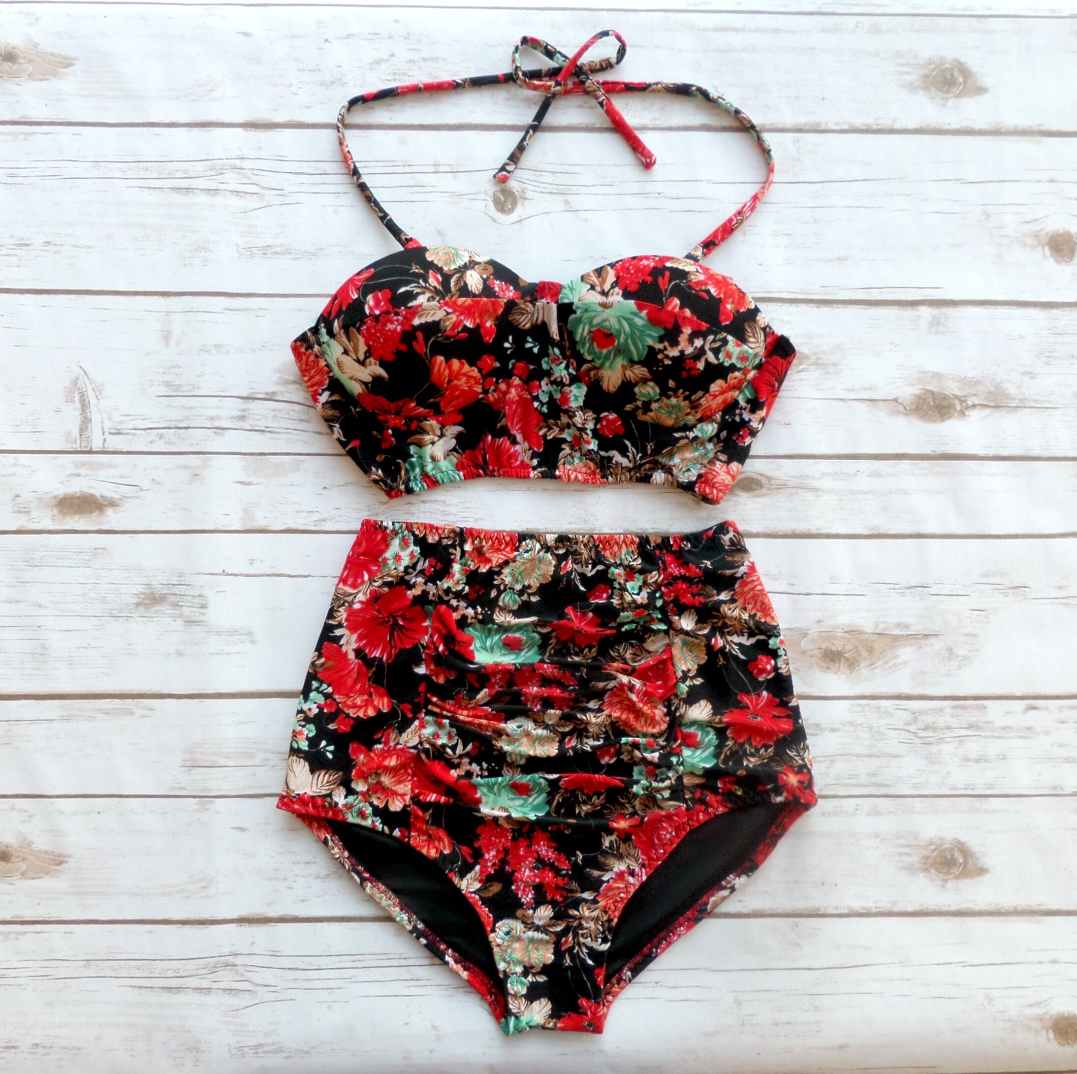 Bikini Flattering Swimsuit 2 Piece Set High Waist Ruched Etsy