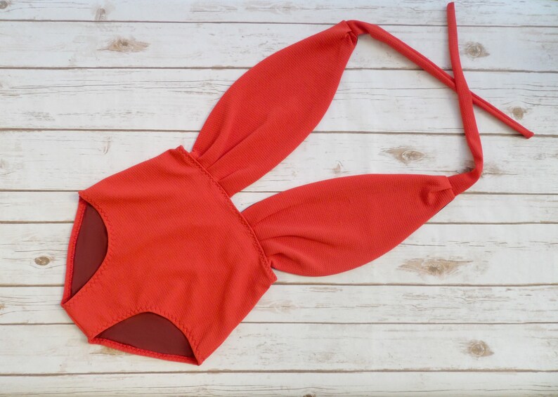 Red Swimsuit TALL LONG options too Retro Glam High Waist Pinup Bathing Suit Swimwear Unique Flattering Ladies Vintage Style One Piece