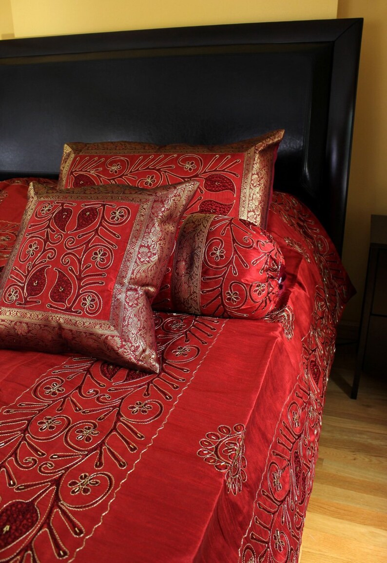 Ornamental Embroidered 7 Piece Duvet Cover Set Saffron Red Etsy