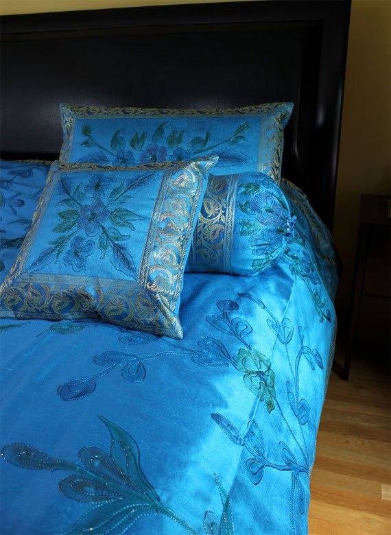 Hand Painted Fl 7 Piece Duvet Cover Set Ocean Blue - Ocean Blue Queen Bedding Hand Painted Fl 7 Piece Duvet Cover Set Ocean Blue - Ocean Blue Queen Bedding