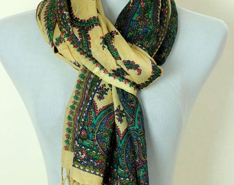 Floral Paisley Scarf (Green & Gold)