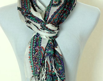 Floral Paisley Scarf (Green & Purple)