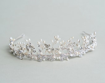 CRESCENT Exquisite Crystal and Pearl Bridal Crown