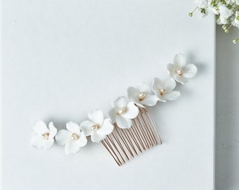 AVA Beautiful Porcelain Flower Bridal Hair Comb