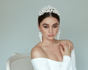 THEA Beautiful Porcelain Flower Bridal Crown