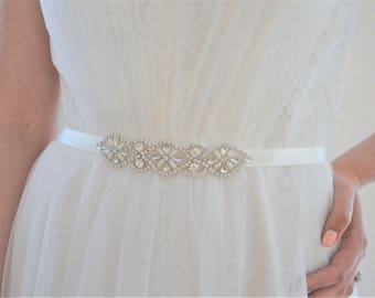 SUMMER Crystal and Pearl Wedding Dress Belt/Sash
