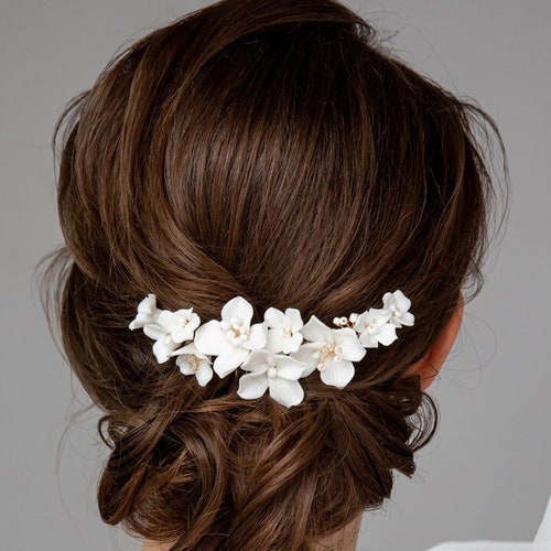 JASMINE Clay Flower Bridal Hair Comb Etsy UK