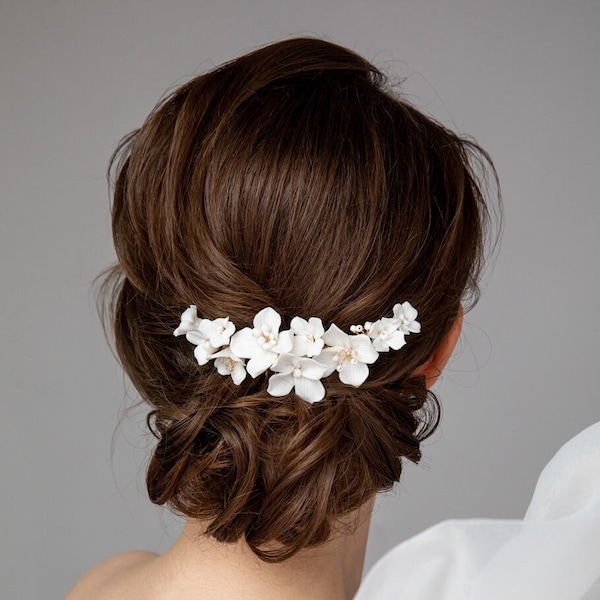 FLORENCE Gold Clay Flower Bridal Hair Comb