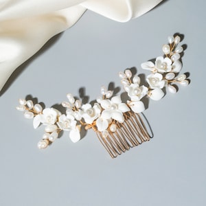 CHERIE Beautiful Porcelain and Pearl Bridal Hair Comb