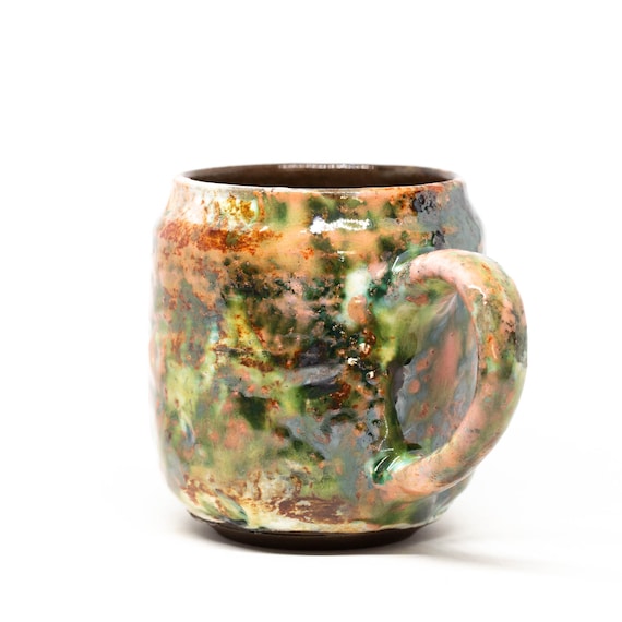 Green handmade ceramic mug handcrafted green ceramic cup