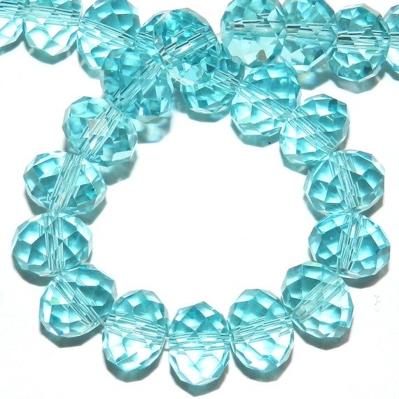 CR611 Dark Teal Blue 10mm Rondelle Faceted Cut Crystal Glass Beads 22" 