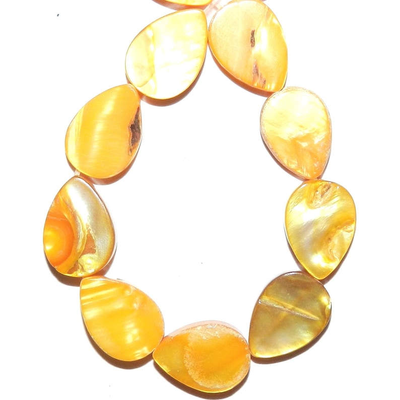 MP2142 Yellow 16mm Flat Teardrop Mother of Pearl Shell Gemstone Beads 15-inch Strand