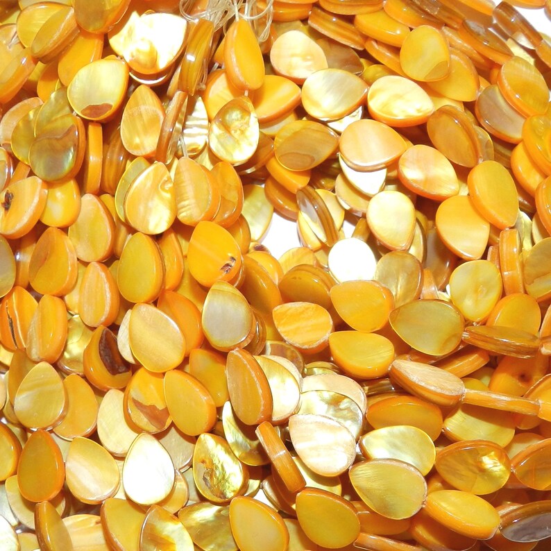 MP2142 Yellow 16mm Flat Teardrop Mother of Pearl Shell Gemstone Beads 15-inch Strand