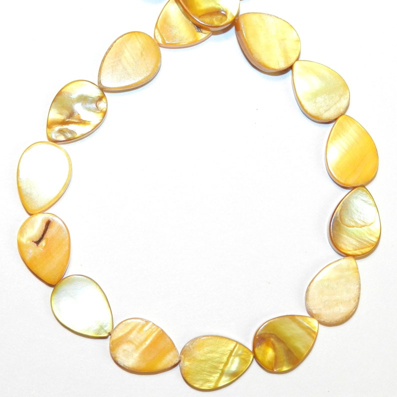 MP2142 Yellow 16mm Flat Teardrop Mother of Pearl Shell Gemstone Beads 15-inch Strand
