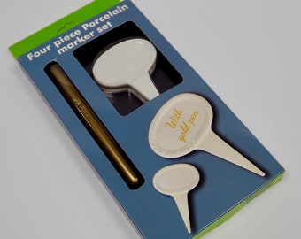 Porcelain Cheese Marker Set & Gold Pen, Multipurpose Ceramic Markers, Party Food Allergy Vegan Vegetarian Garden Tags