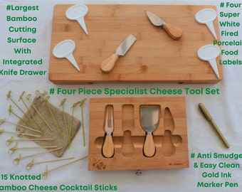 25% off our 28 piece Extra Large Bamboo Cheeseboard Set, 4 Knives, 4 Porcelain Food Markers, Gold Pen, 15 Cocktail Sticks & bag 5 out of 5 *