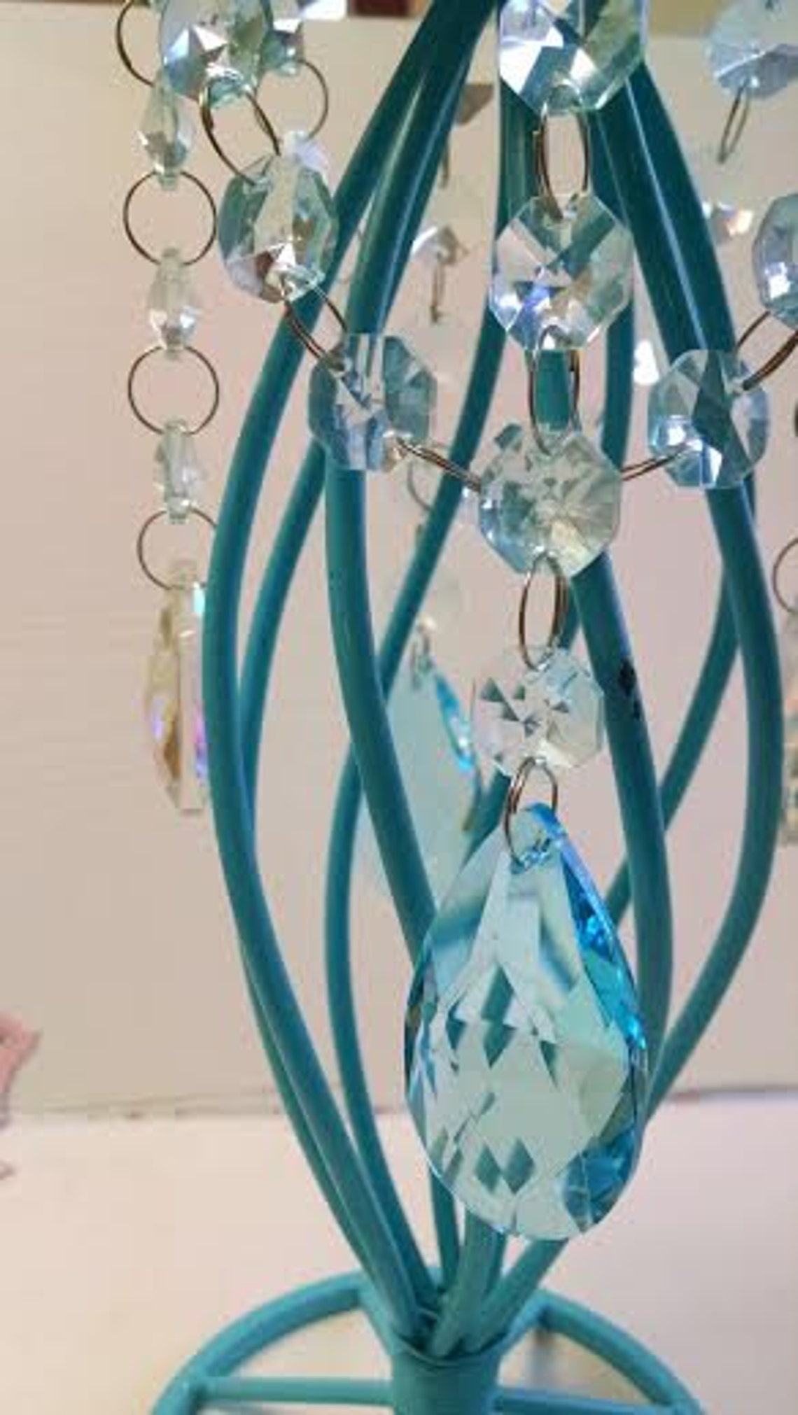 Tall Teal Aqua Cupcake Stand Candle Holder Chandelier Crystal Etsy