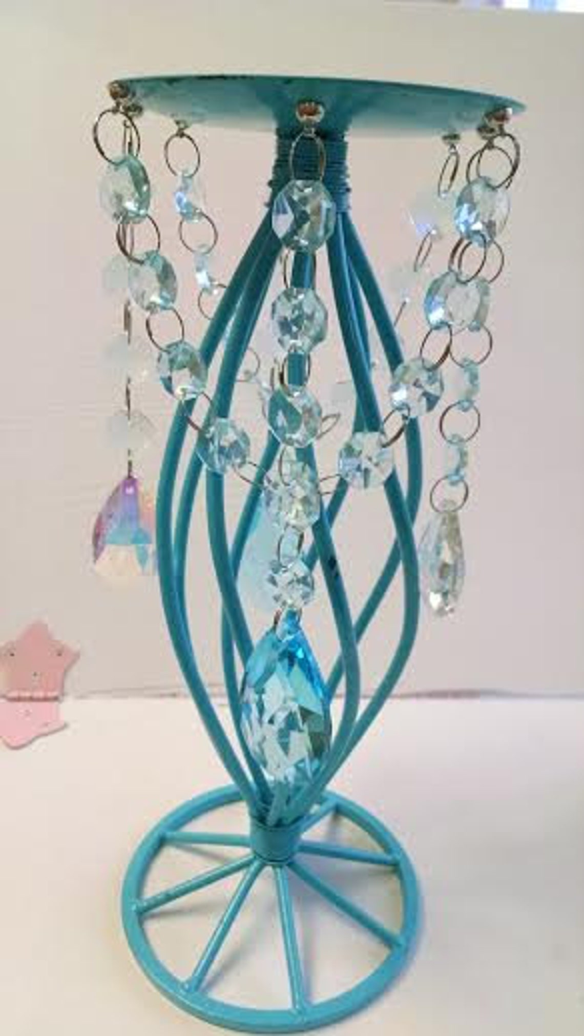 Tall Teal Aqua Cupcake Stand Candle Holder Chandelier Crystal Etsy