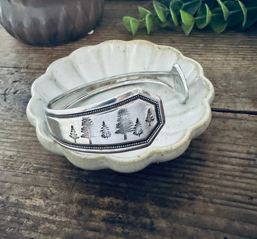 Silverware Pine Tree Pattern Repurposed Silverware Cuff Bracelet – Hand Stamped Pine Trees, Arrows ...