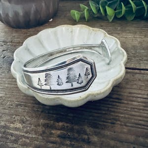 Repurposed Silverware Cuff Bracelet – Hand Stamped Pine Trees, Arrows