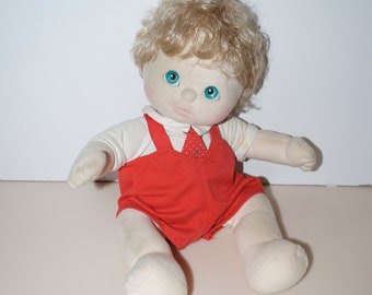 My Child Doll Platinum Blonde Blond Pink Lips Cheeks Blue Eyes Curly Seersucker Light Rainbow T Bars China Boy Vintage Mattel Canada Inc