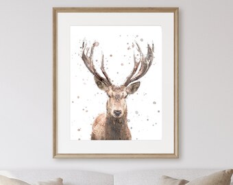 game birds farm animals wildlife animals print from my original pastel painting Red Deer Stag deer woodland British wildlife