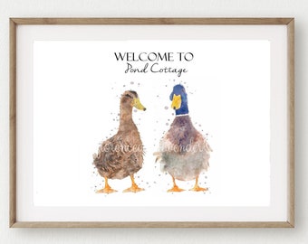 watercolour duck print, duck painting, duck gifts, duck wall art, country prints, duck poster, mallard duck, duck interiors, farmhouse decor