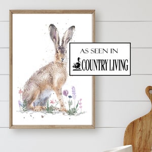 WATERCOLOUR hare painting, wild hare print, hare wall art, british wildlife animals, rabbit print, fine art hare, hare gift, country art