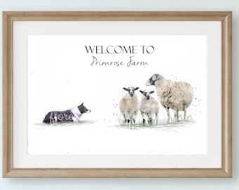 Border Collie Watercolour Print, Sheepdog and Swaledale Sheep Art, Farmhouse Wall Decor, Rural Countryside Painting, Shepherd Farmer gift