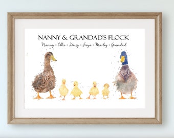 grandchildren print, personalised family print, gift for grandma, duck family print, gift for grandmother, nanny, grandparents, grandad gift