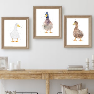 watercolour duck prints, duck painting, duck gifts, set of duck prints, duck wall art, country home decor, wildlife animal prints, duck art image 1