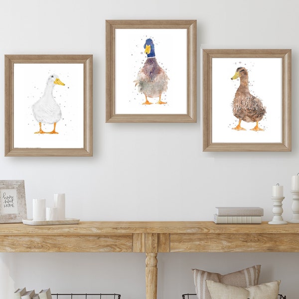 watercolour duck prints, duck painting, duck gifts, set of duck prints, duck wall art, country home decor, wildlife animal prints, duck art