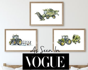 tractor print, john deere tractor, Set of watercolour tractor prints, farm nursery wall art, tractor gifts, farm nursery decor, farmer gift