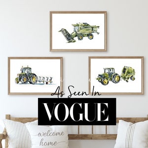 tractor print, john deere tractor, Set of watercolour tractor prints, farm nursery wall art, tractor gifts, farm nursery decor, farmer gift